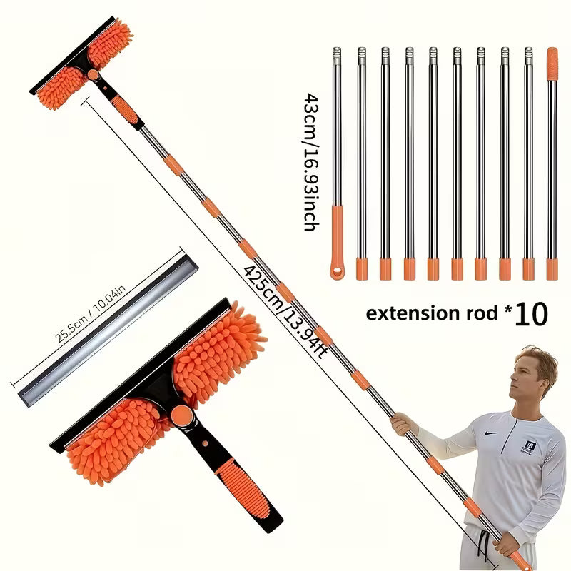 A 2-In-1 High Pole Window Cleaning Kit, Featuring 10 Extendable Rods